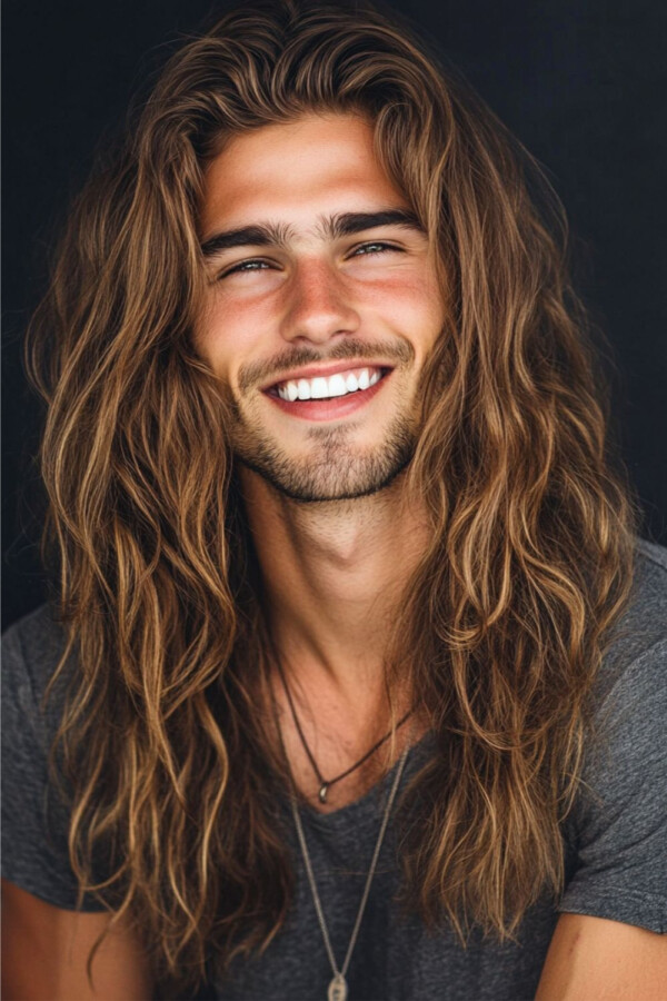 Homme cheveux longs style bohème