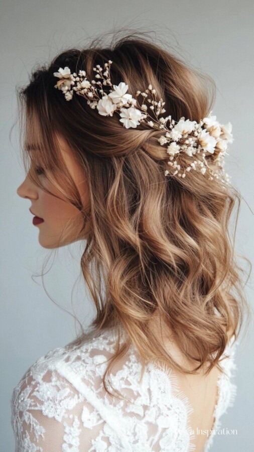 Demi-attache mariage cheveux mi-longs