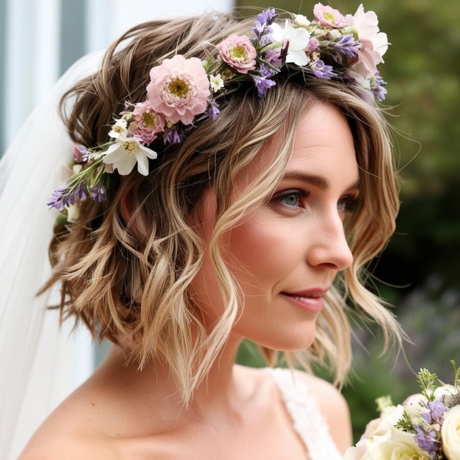 Couronne de fleurs cheveux courts