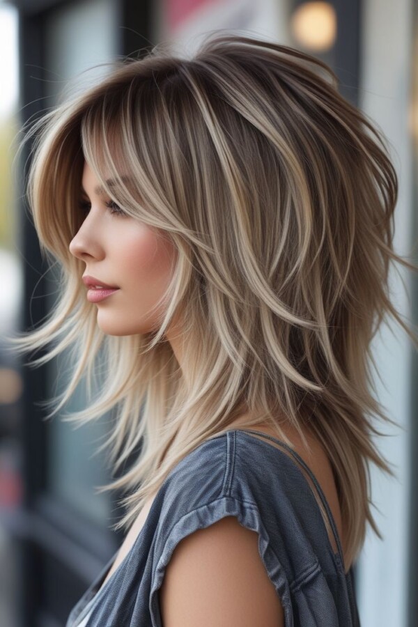 Dégradé effilé femme mi-long