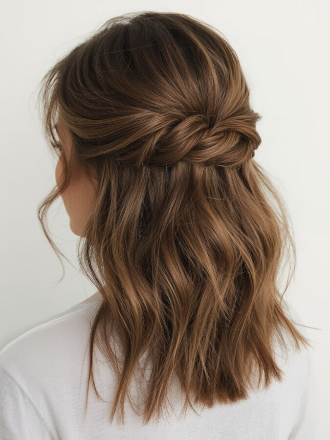 Demi-attache mariage cheveux mi-longs