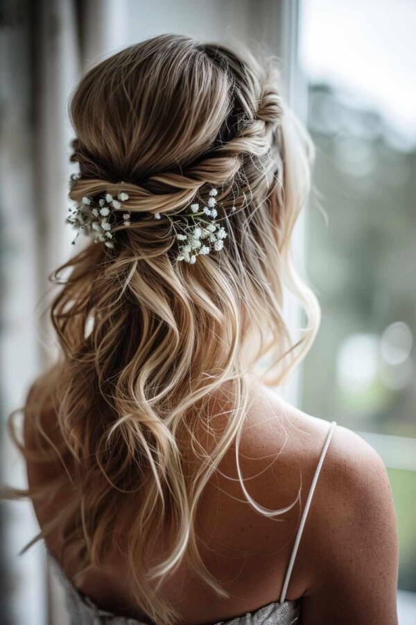 Demi-attache mariage cheveux mi-longs