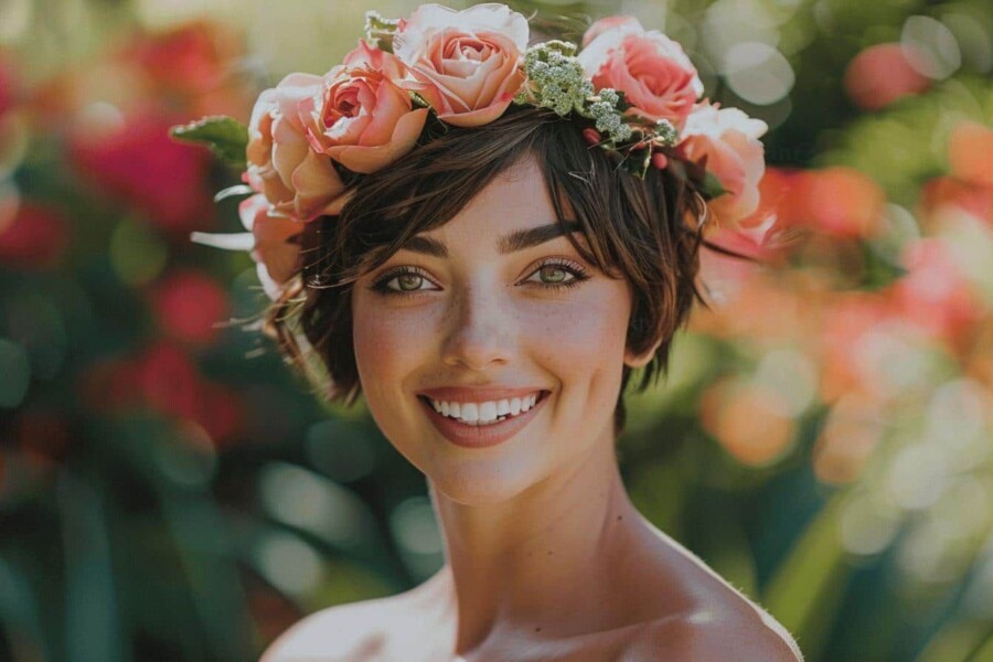 Couronne de fleurs cheveux courts