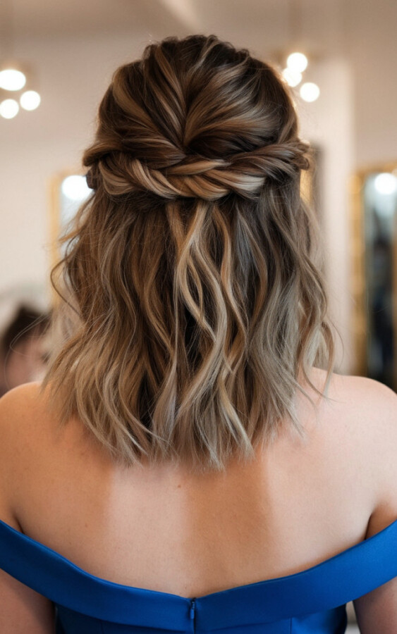Demi-attache mariage cheveux mi-longs