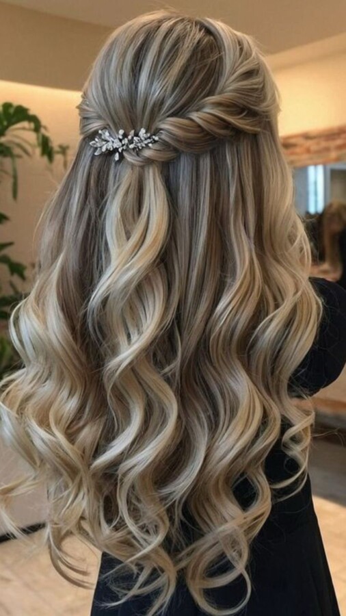 Demi-attache mariage cheveux mi-longs