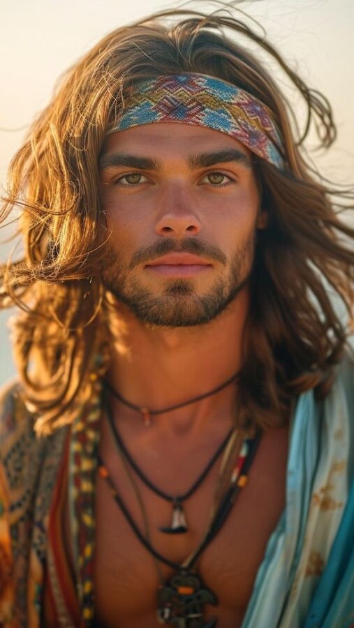 Homme cheveux longs style bohème