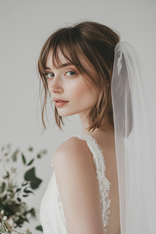 Coiffure mariée courte avec voile