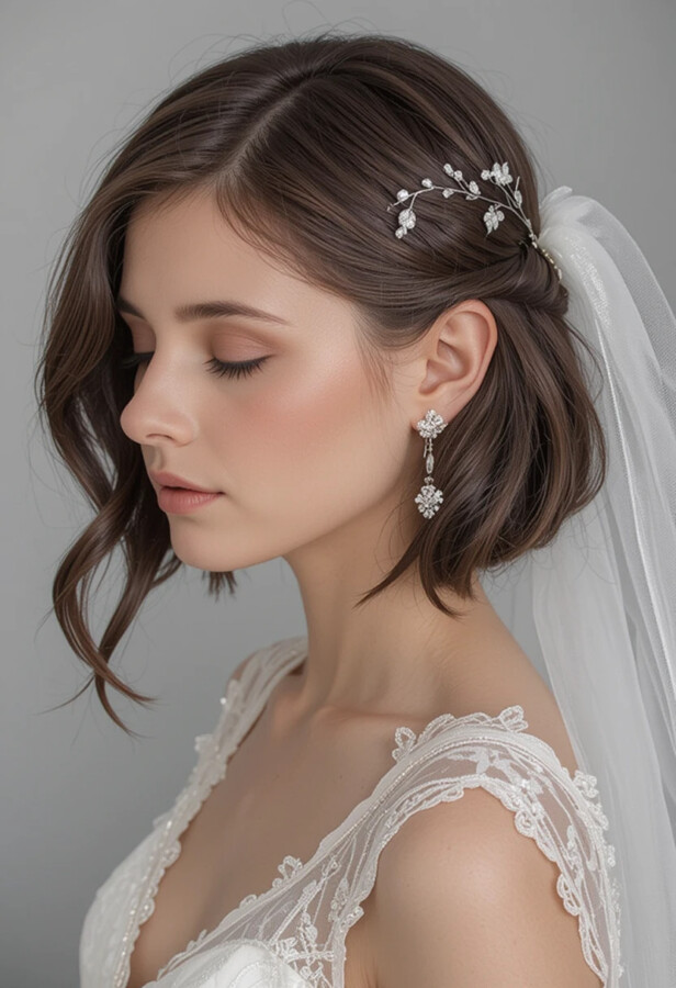 Coiffure mariée courte avec voile