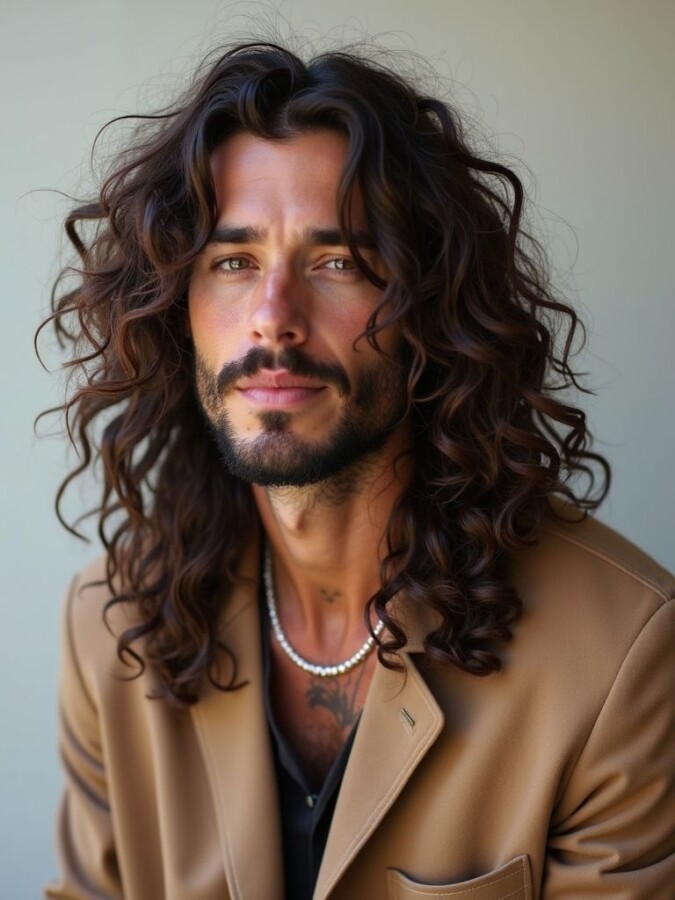 Homme cheveux longs style bohème