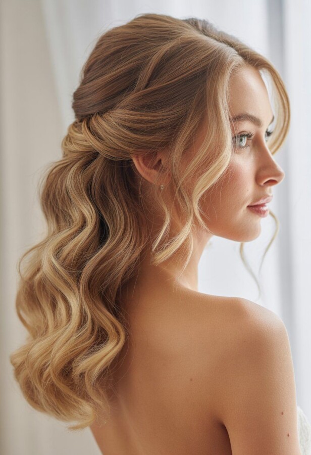 Demi-attache mariage cheveux mi-longs